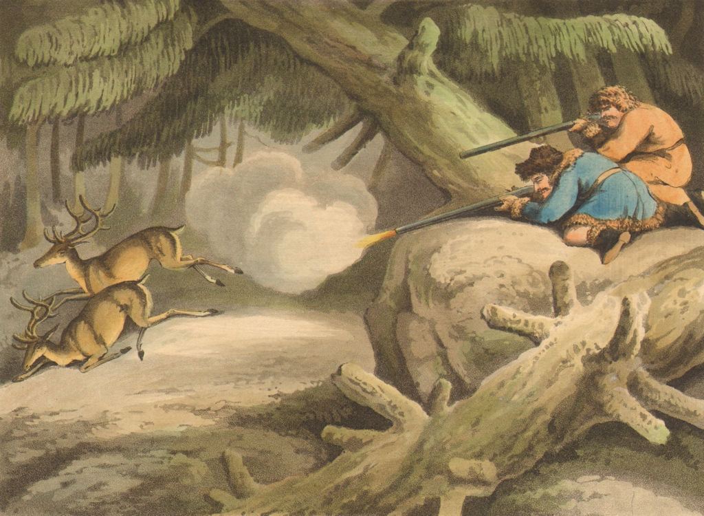 RUSSIA. Siberian Exiles shooting Deer (Field Sports- Edward Orme)  1814 print